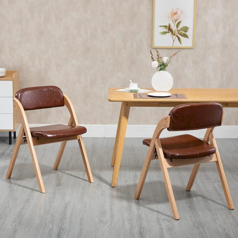 Foldable Beechwood Dining Chair with Padded Seat and Armrests