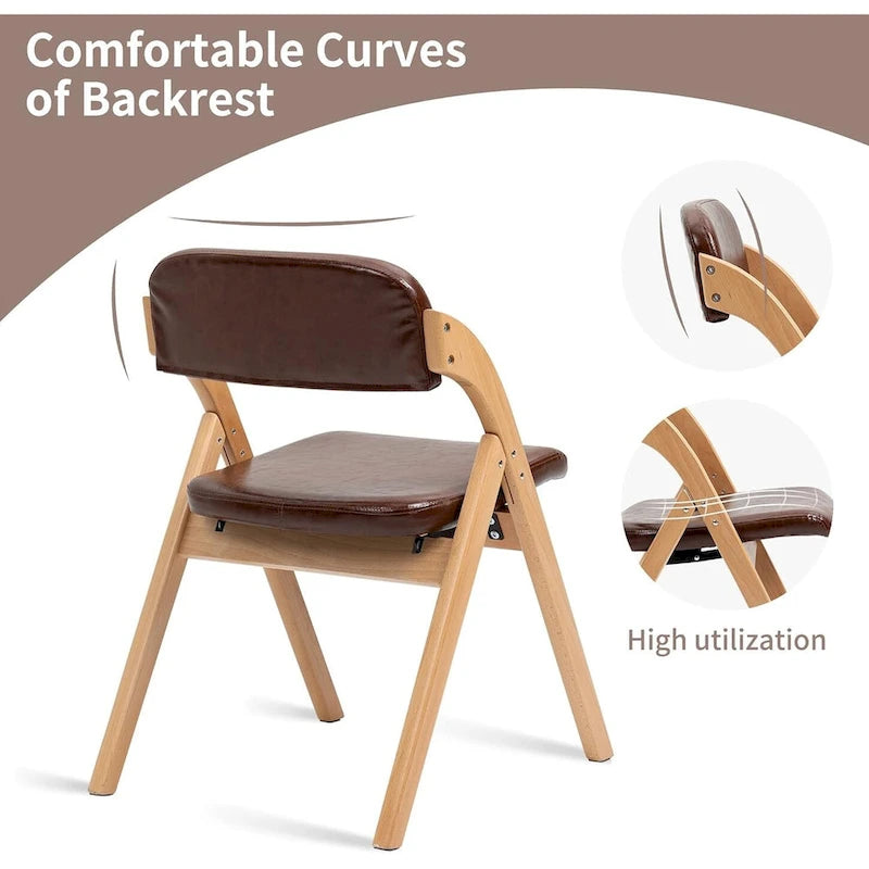 Foldable Beechwood Dining Chair with Padded Seat and Armrests