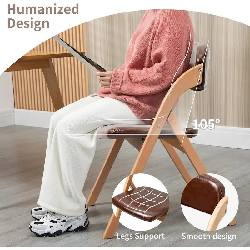 Foldable Beechwood Dining Chair with Padded Seat and Armrests