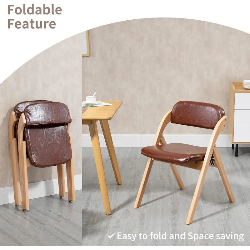 Foldable Beechwood Dining Chair with Padded Seat and Armrests