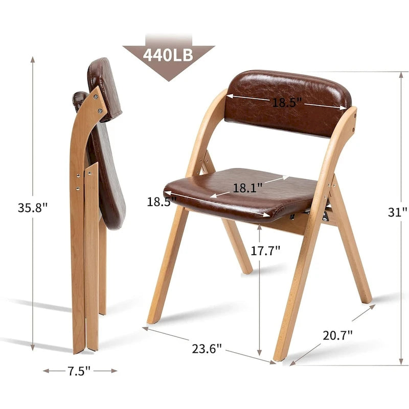 Foldable Beechwood Dining Chair with Padded Seat and Armrests