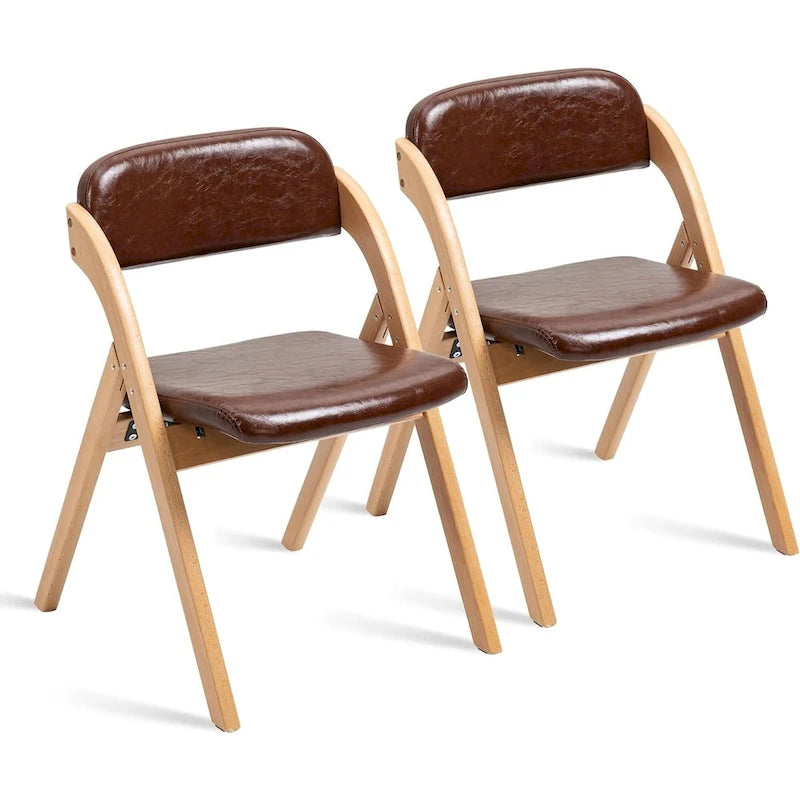Foldable Beechwood Dining Chair with Padded Seat and Armrests