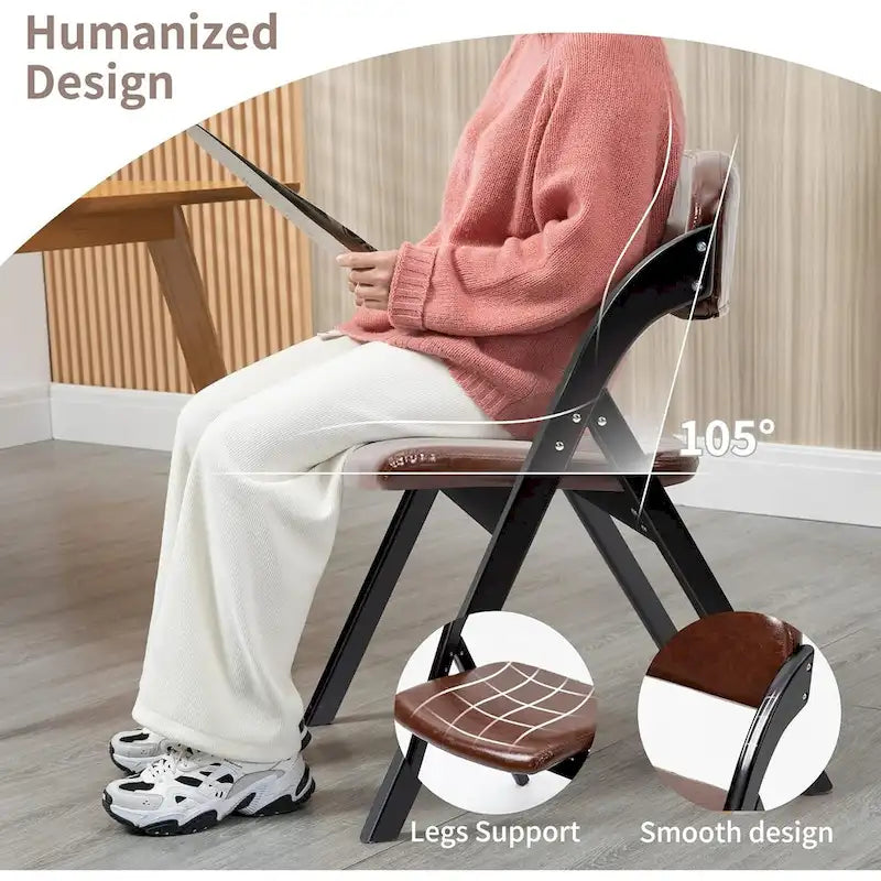 Foldable Beechwood Dining Chair with Padded Seat and Armrests