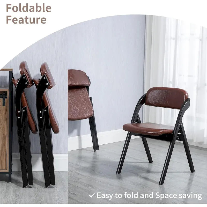 Foldable Beechwood Dining Chair with Padded Seat and Armrests