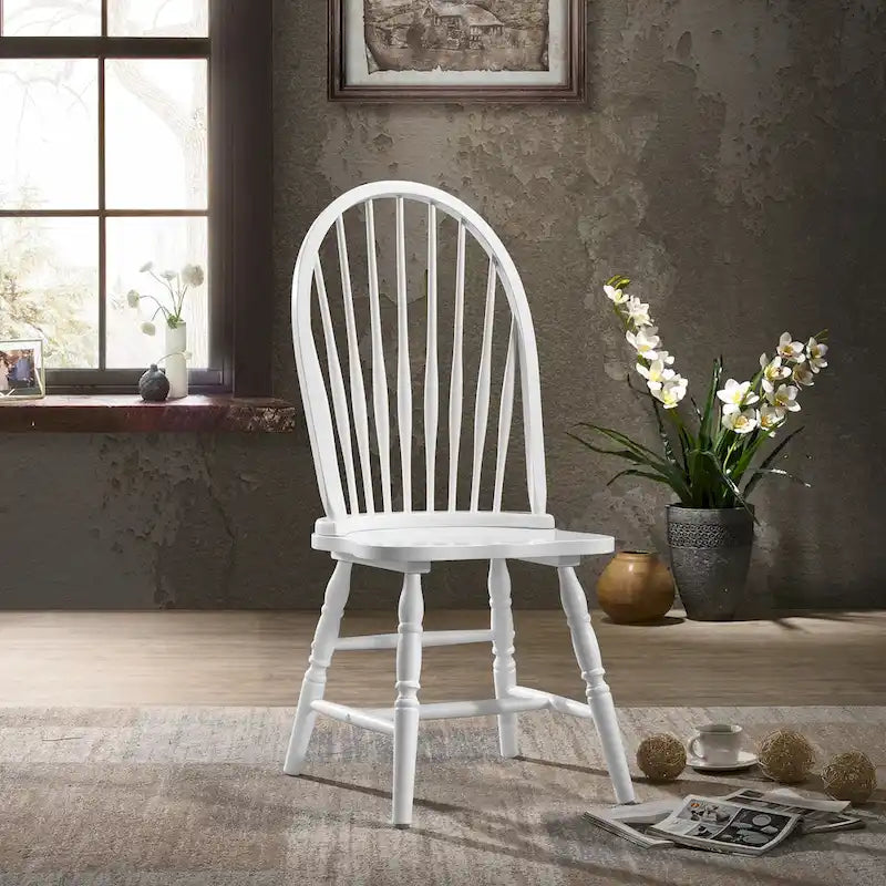 Rubberwood Dining Chair with High Slat Back and Sculpted Legs