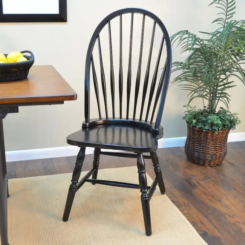 Rubberwood Dining Chair with High Slat Back and Sculpted Legs
