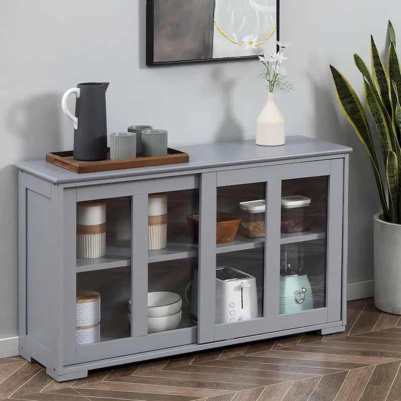 Modern Sideboard with Tempered Glass Sliding Doors and Adjustable Shelf