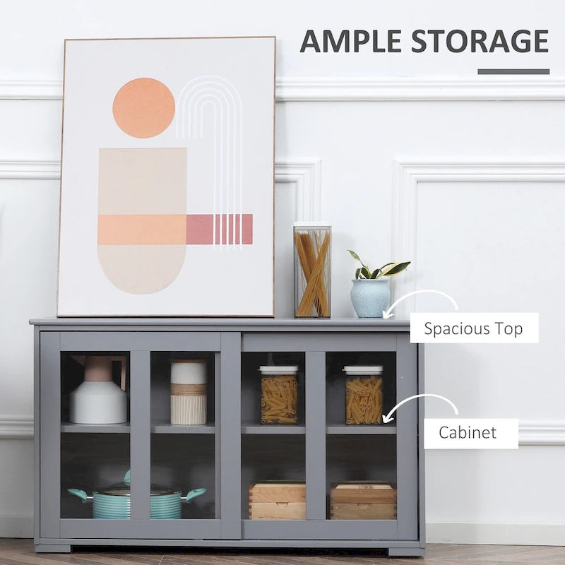 Modern Sideboard with Tempered Glass Sliding Doors and Adjustable Shelf