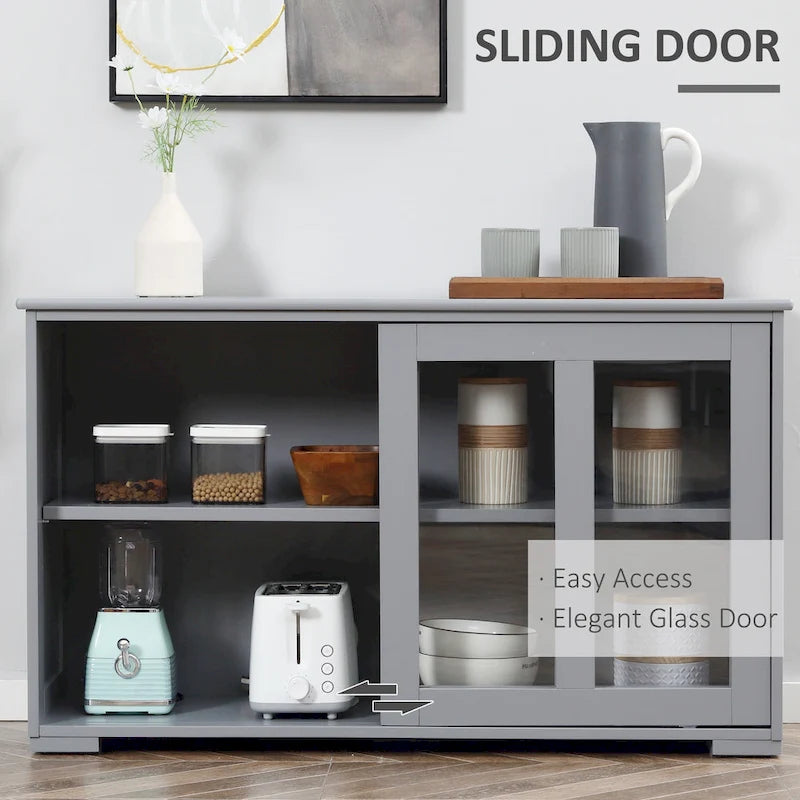 Modern Sideboard with Tempered Glass Sliding Doors and Adjustable Shelf