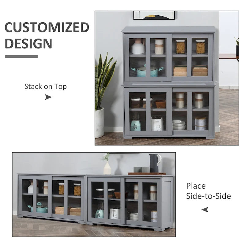 Modern Sideboard with Tempered Glass Sliding Doors and Adjustable Shelf