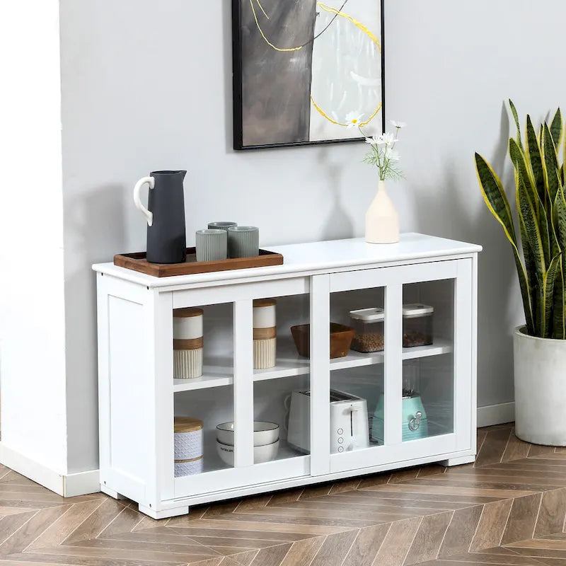 Modern Sideboard with Tempered Glass Sliding Doors and Adjustable Shelf