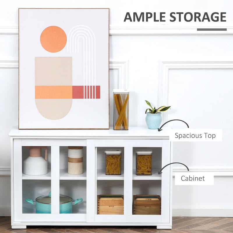Modern Sideboard with Tempered Glass Sliding Doors and Adjustable Shelf