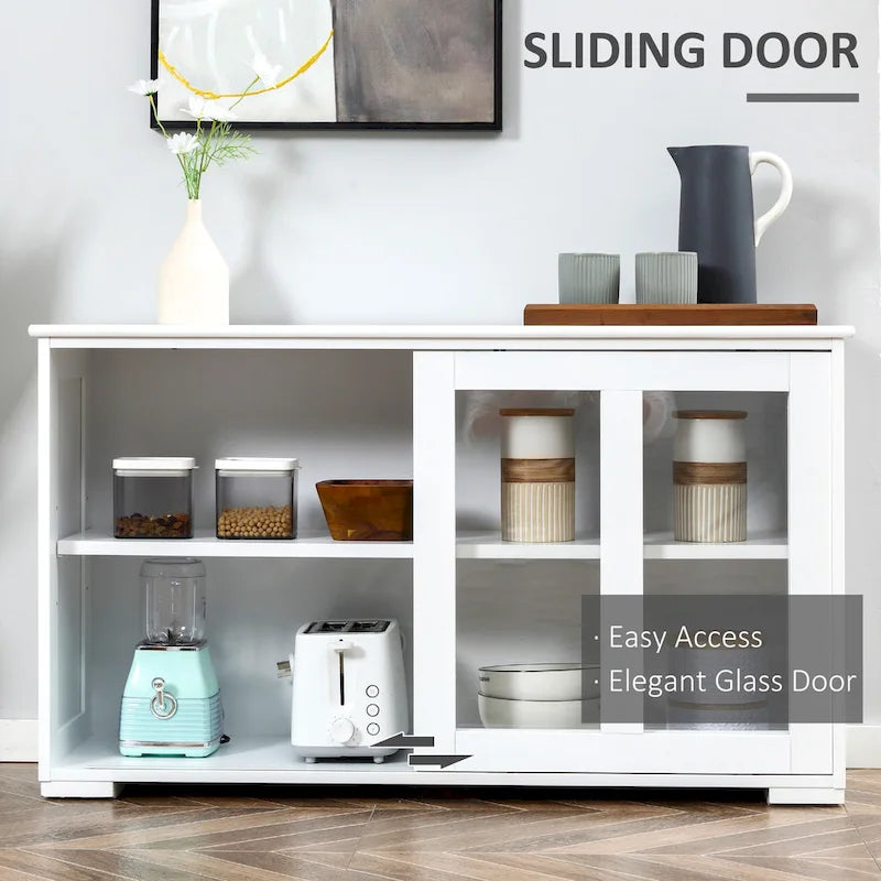 Modern Sideboard with Tempered Glass Sliding Doors and Adjustable Shelf