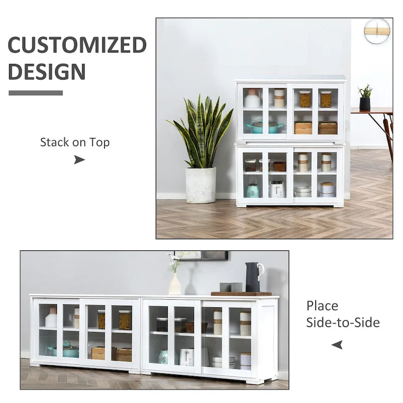 Modern Sideboard with Tempered Glass Sliding Doors and Adjustable Shelf
