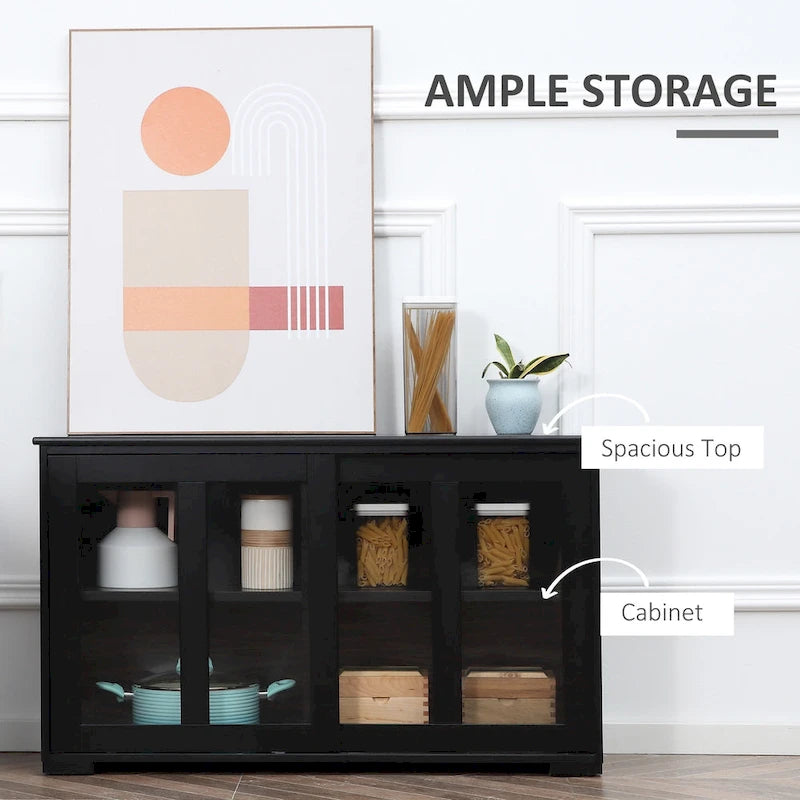 Modern Sideboard with Tempered Glass Sliding Doors and Adjustable Shelf