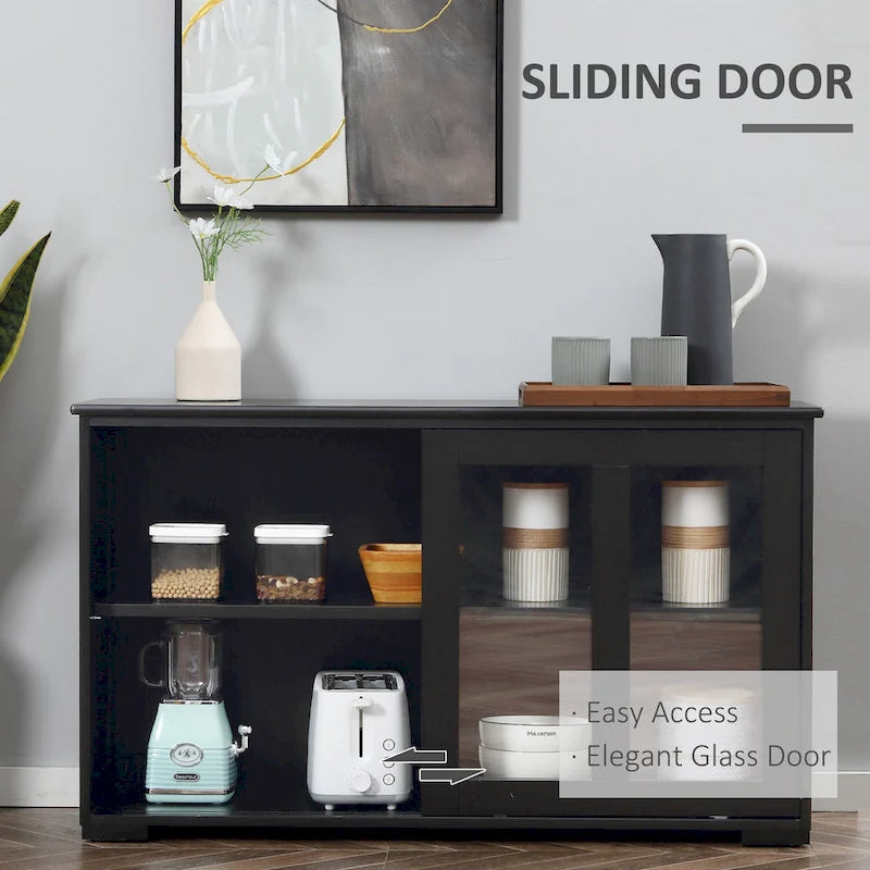 Modern Sideboard with Tempered Glass Sliding Doors and Adjustable Shelf
