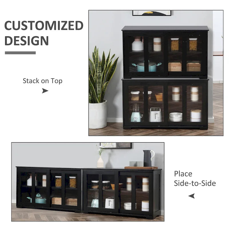 Modern Sideboard with Tempered Glass Sliding Doors and Adjustable Shelf