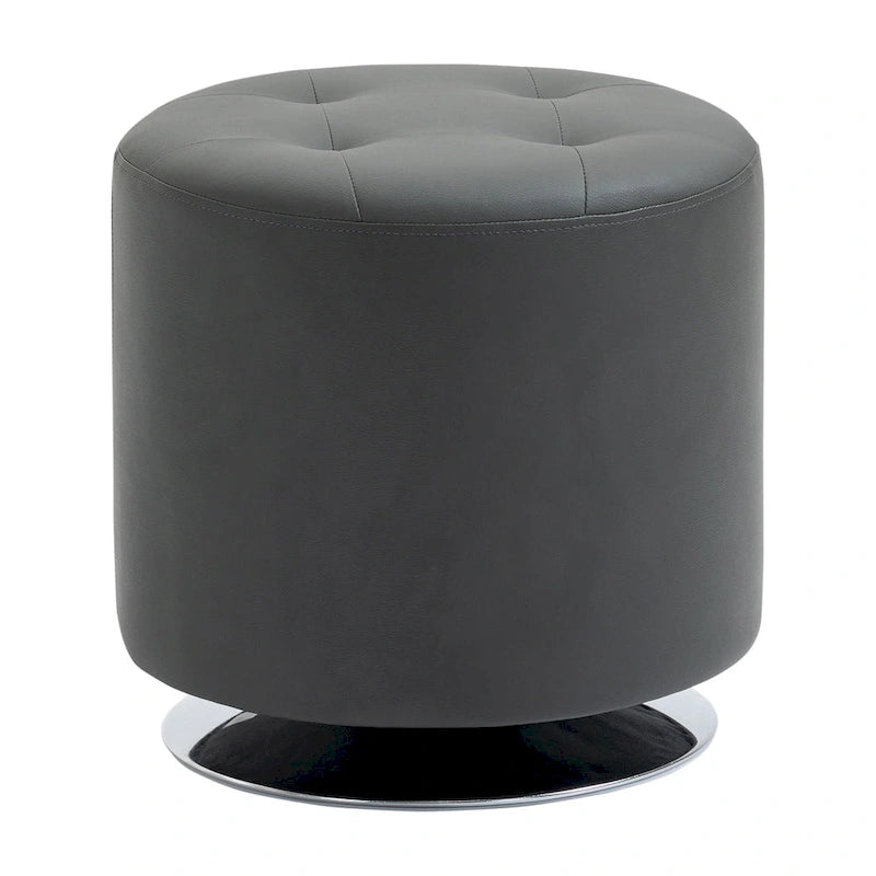 Round Tufted Swivel Ottoman with Padded Seat and Steel Base