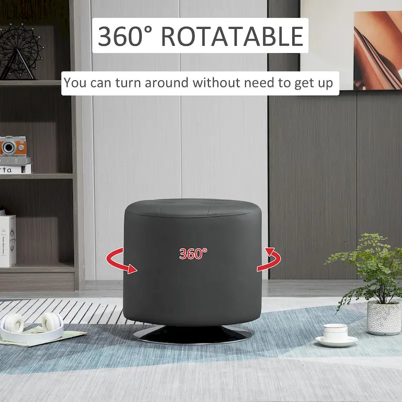 Round Tufted Swivel Ottoman with Padded Seat and Steel Base