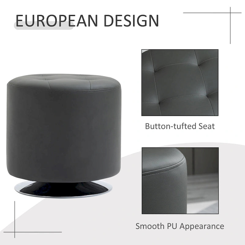 Round Tufted Swivel Ottoman with Padded Seat and Steel Base