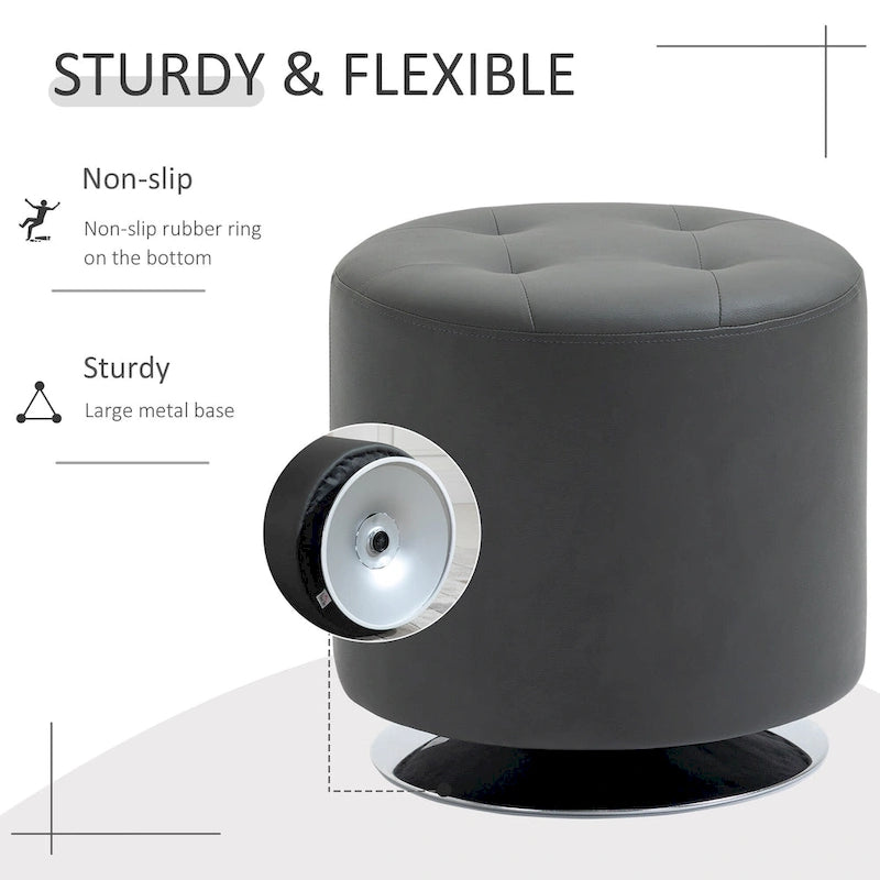 Round Tufted Swivel Ottoman with Padded Seat and Steel Base