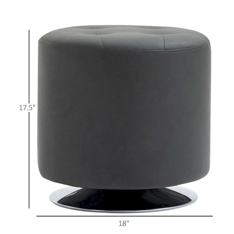 Round Tufted Swivel Ottoman with Padded Seat and Steel Base