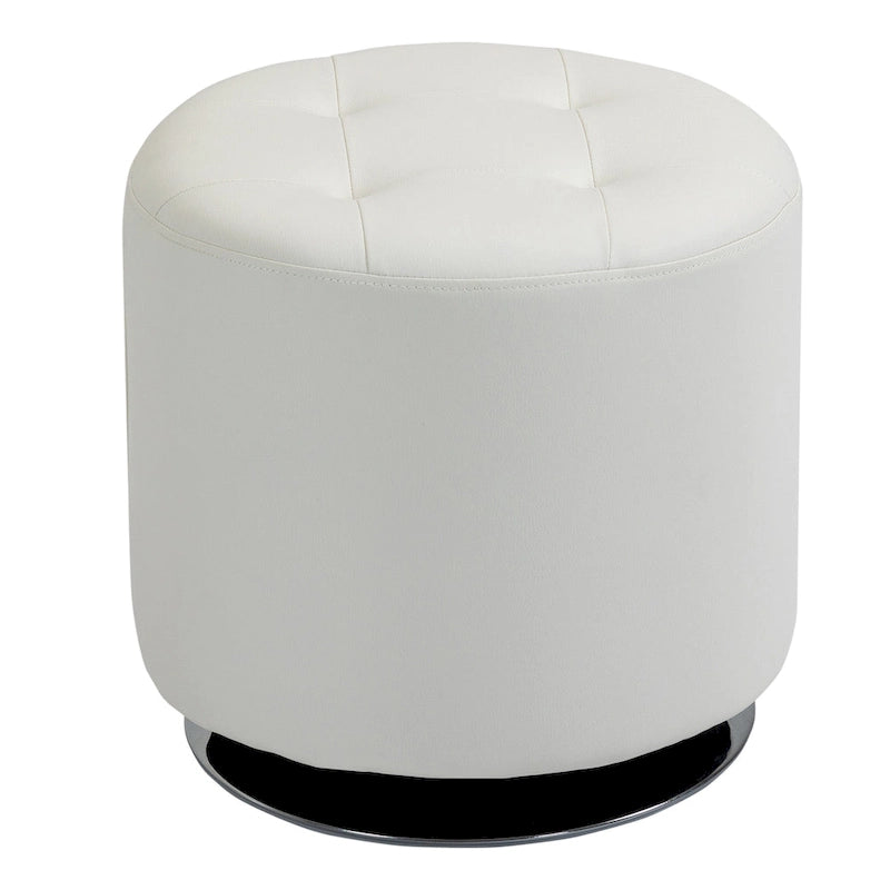 Round Tufted Swivel Ottoman with Padded Seat and Steel Base