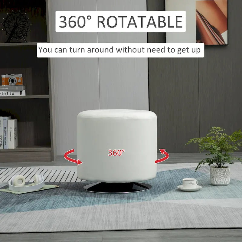 Round Tufted Swivel Ottoman with Padded Seat and Steel Base