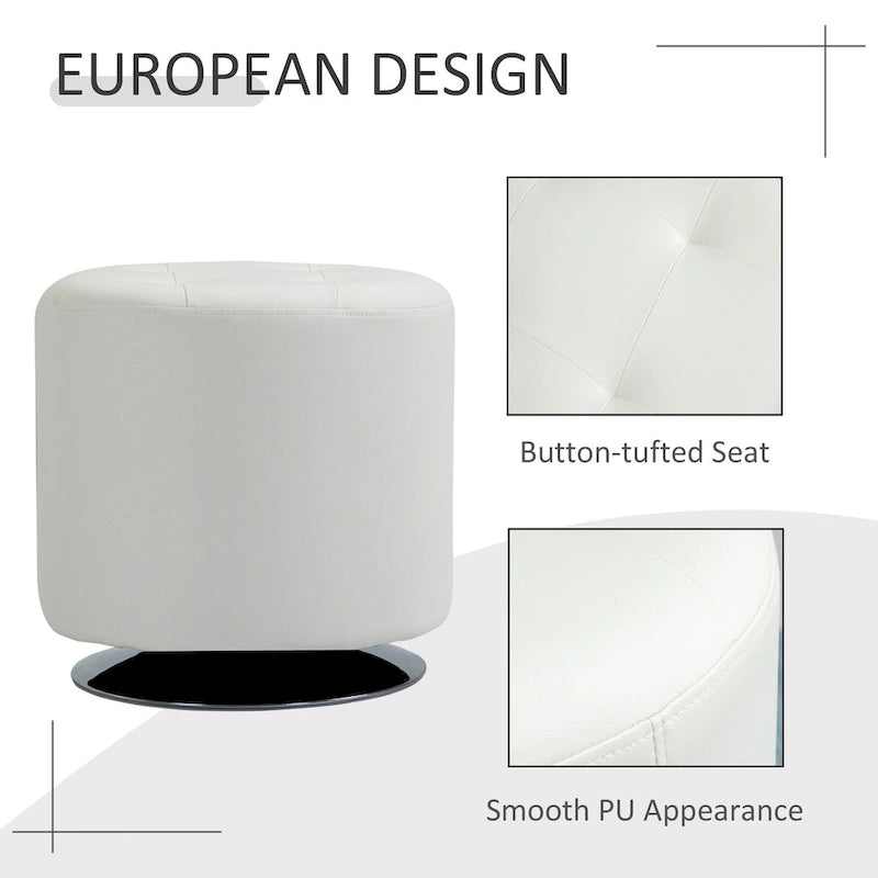 Round Tufted Swivel Ottoman with Padded Seat and Steel Base