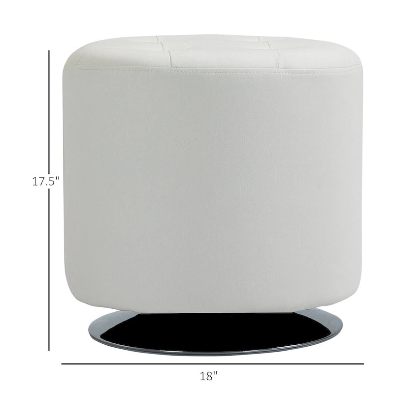 Round Tufted Swivel Ottoman with Padded Seat and Steel Base
