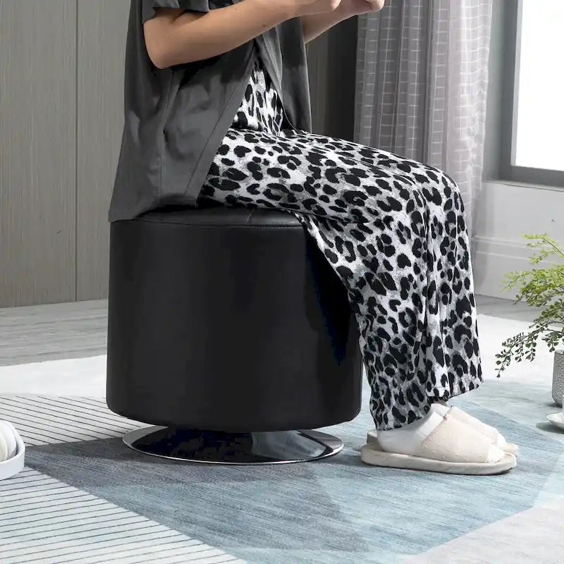 Round Tufted Swivel Ottoman with Padded Seat and Steel Base