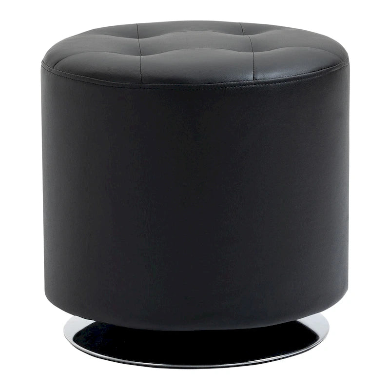 Round Tufted Swivel Ottoman with Padded Seat and Steel Base
