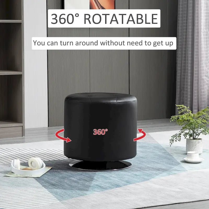 Round Tufted Swivel Ottoman with Padded Seat and Steel Base