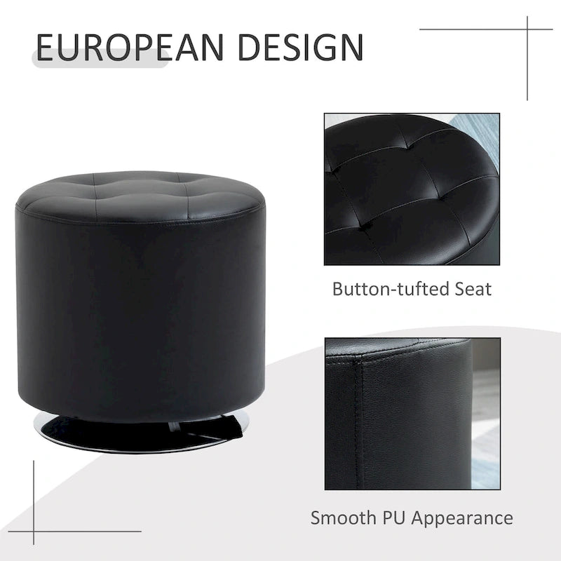 Round Tufted Swivel Ottoman with Padded Seat and Steel Base