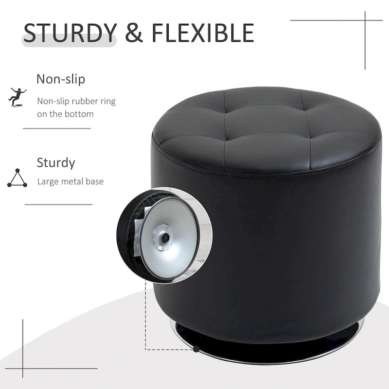 Round Tufted Swivel Ottoman with Padded Seat and Steel Base