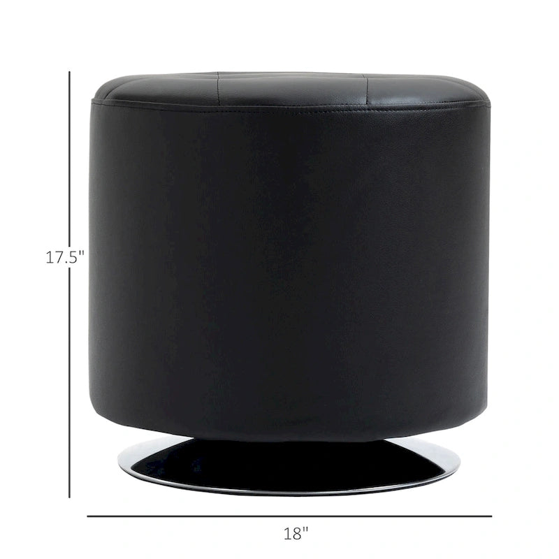 Round Tufted Swivel Ottoman with Padded Seat and Steel Base
