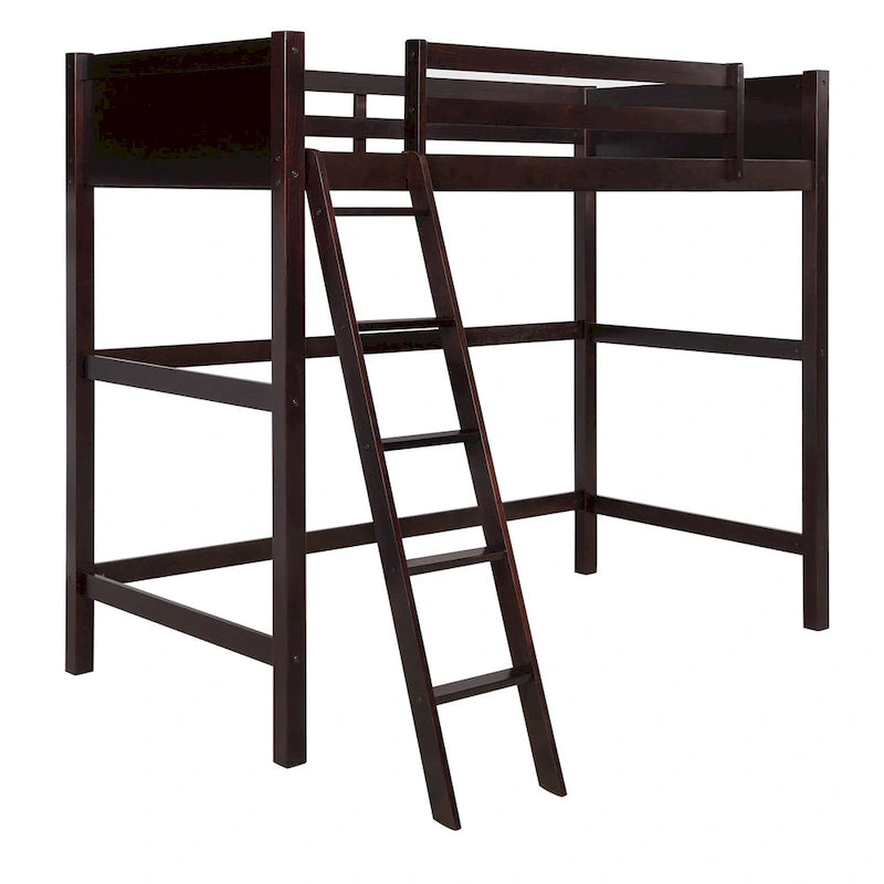 Solid Pine Loft Bed with Guardrails, Ladder and Slat Support