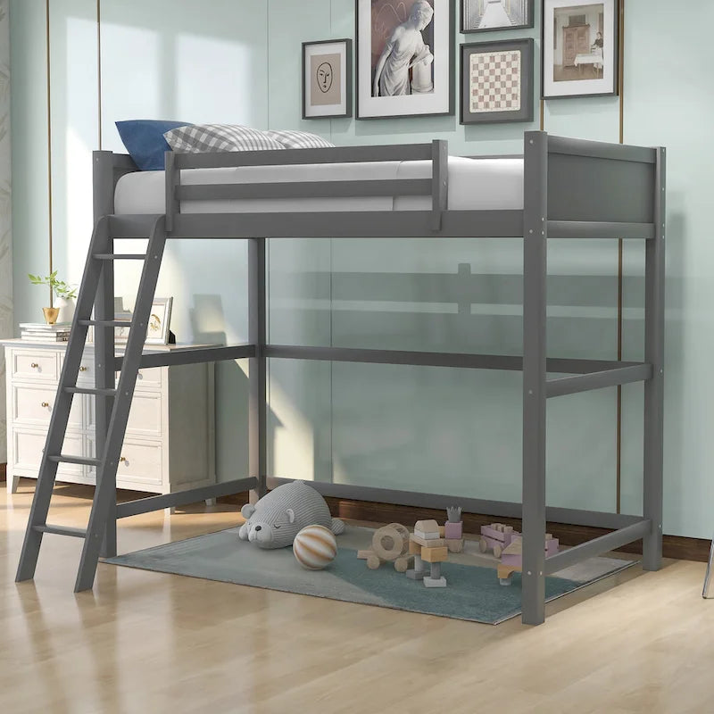 Solid Pine Loft Bed with Guardrails, Ladder and Slat Support