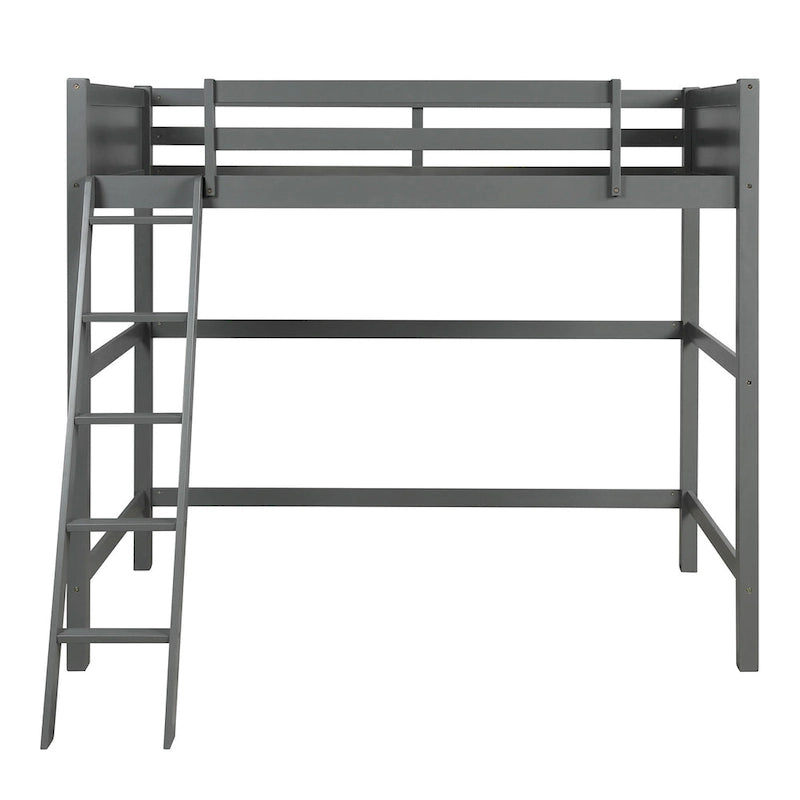 Solid Pine Loft Bed with Guardrails, Ladder and Slat Support
