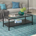 Rectangular Tempered-Glass Coffee Table with Steel Frame and Metal Shelf