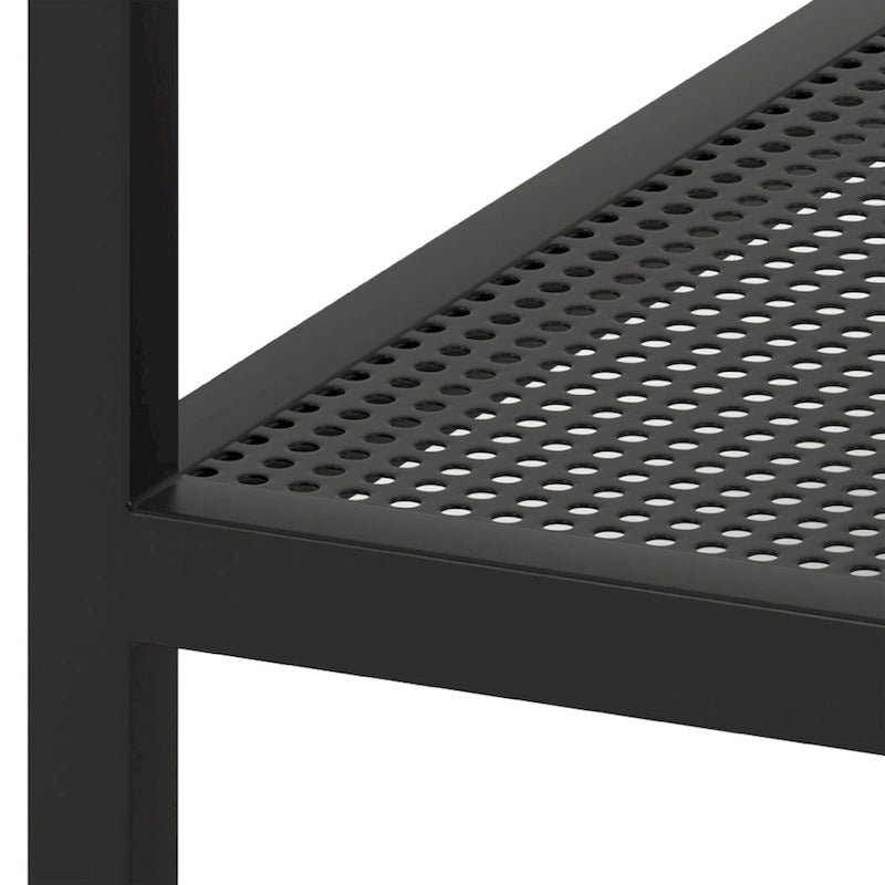 Rectangular Tempered-Glass Coffee Table with Steel Frame and Metal Shelf