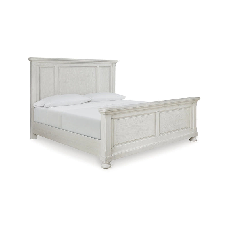 Panel Bed with Antiqued White Finish and Wood Grain Texture