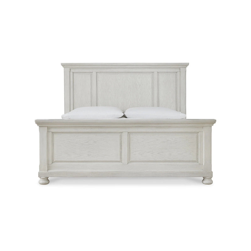 Panel Bed with Antiqued White Finish and Wood Grain Texture