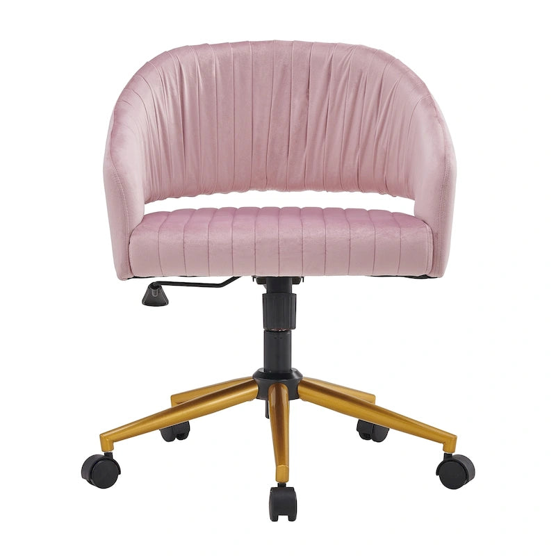 Velvet Swivel Office Chair with Gold Frame, Casters and Adjustable Height