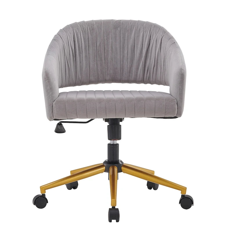 Velvet Swivel Office Chair with Gold Frame, Casters and Adjustable Height