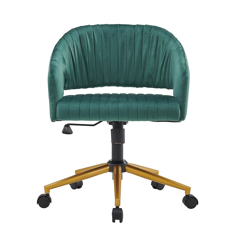 Velvet Swivel Office Chair with Gold Frame, Casters and Adjustable Height