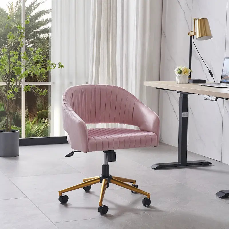 Velvet Swivel Office Chair with Gold Frame, Casters and Adjustable Height
