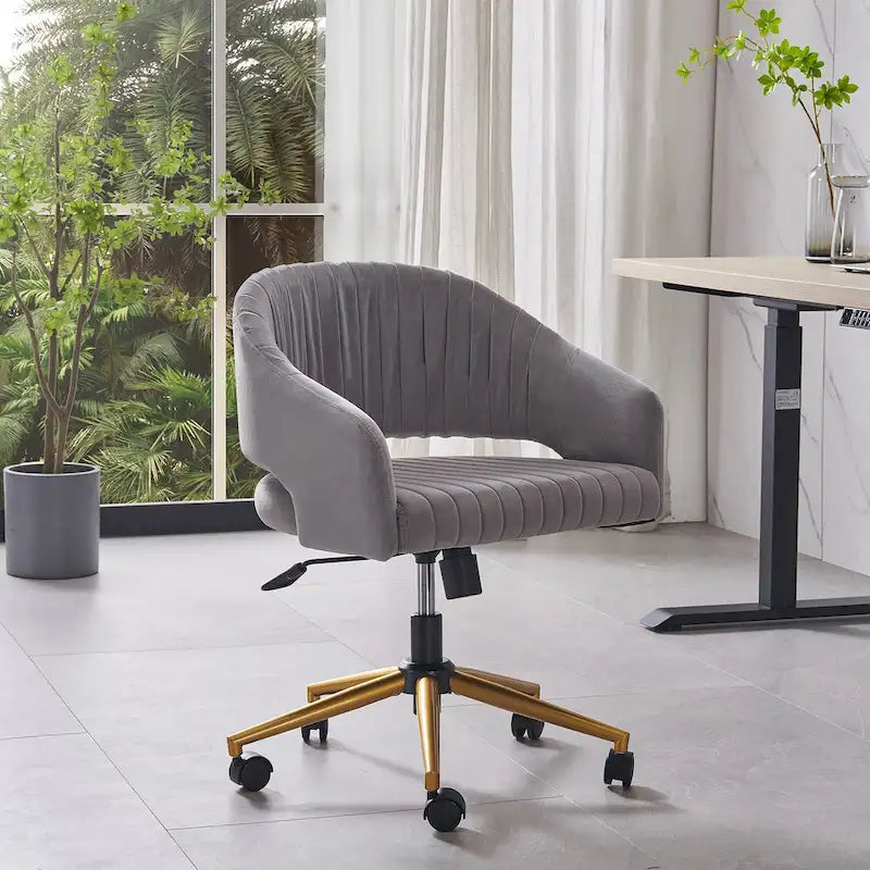 Velvet Swivel Office Chair with Gold Frame, Casters and Adjustable Height