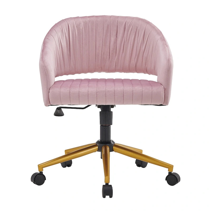 Velvet Swivel Office Chair with Gold Frame, Casters and Adjustable Height
