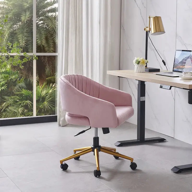 Velvet Swivel Office Chair with Gold Frame, Casters and Adjustable Height